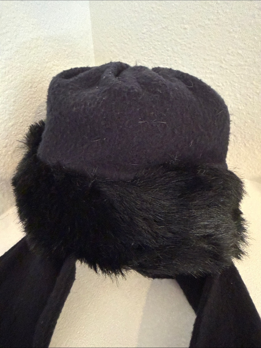 Classic Black Faux Fur Trim Winter Hat with Built In Scarf